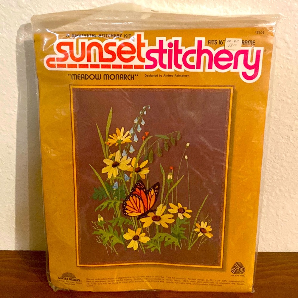Vintage-SunSet Stitchery Kit-Meadow Monarch. Brand New